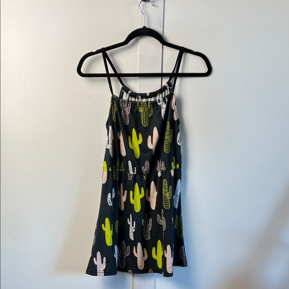 Cactus Print Kids Summer Dress - Black and Green